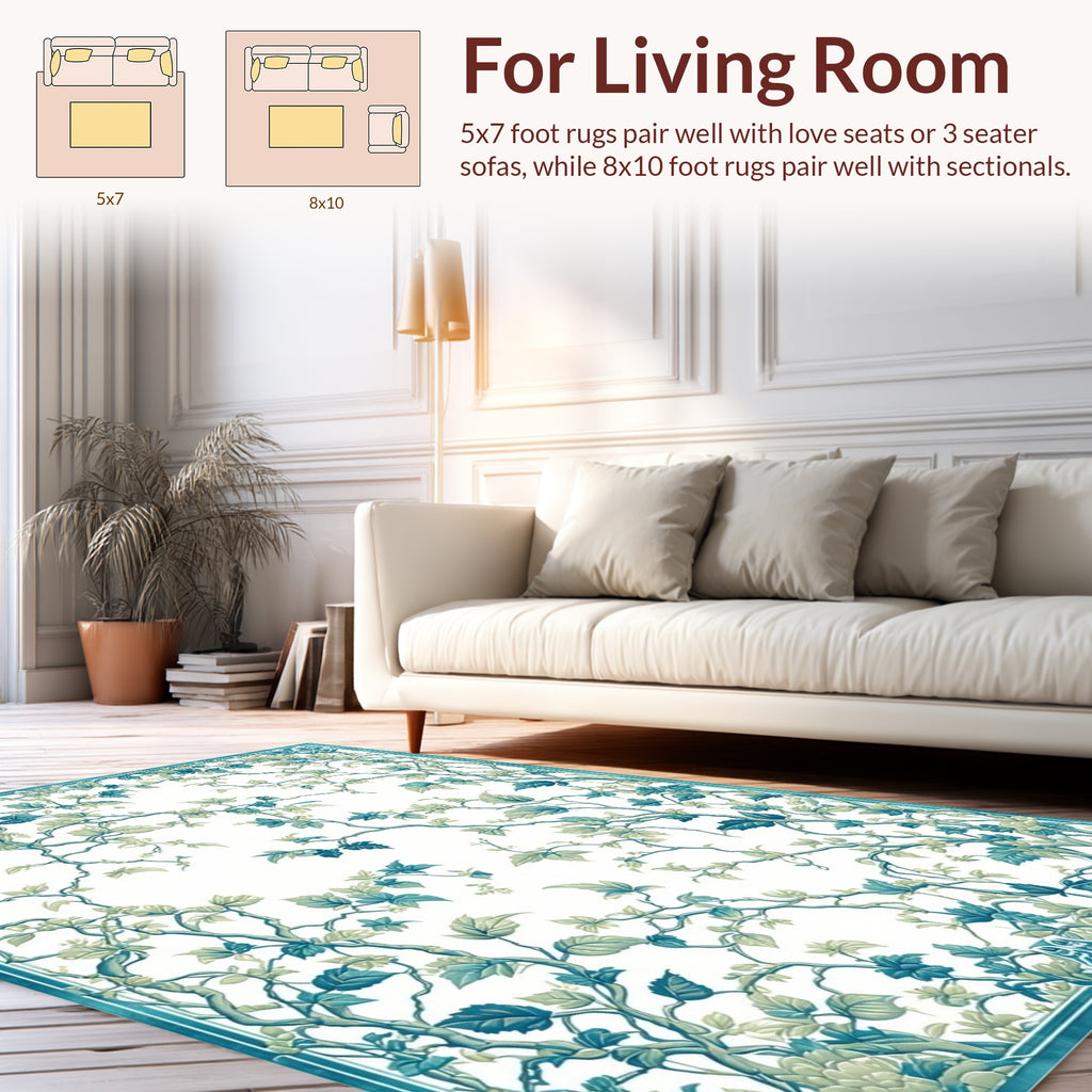 Teal Sage Vine Pattern Rug