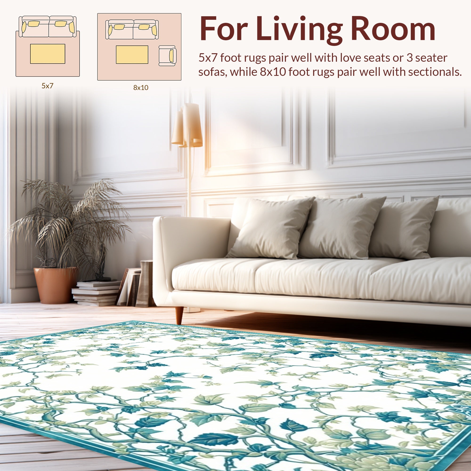 Teal Sage Vine Pattern Rug