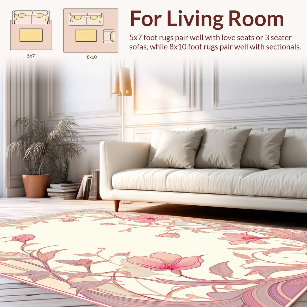 Art Nouveau Pink Floral Vines Rug