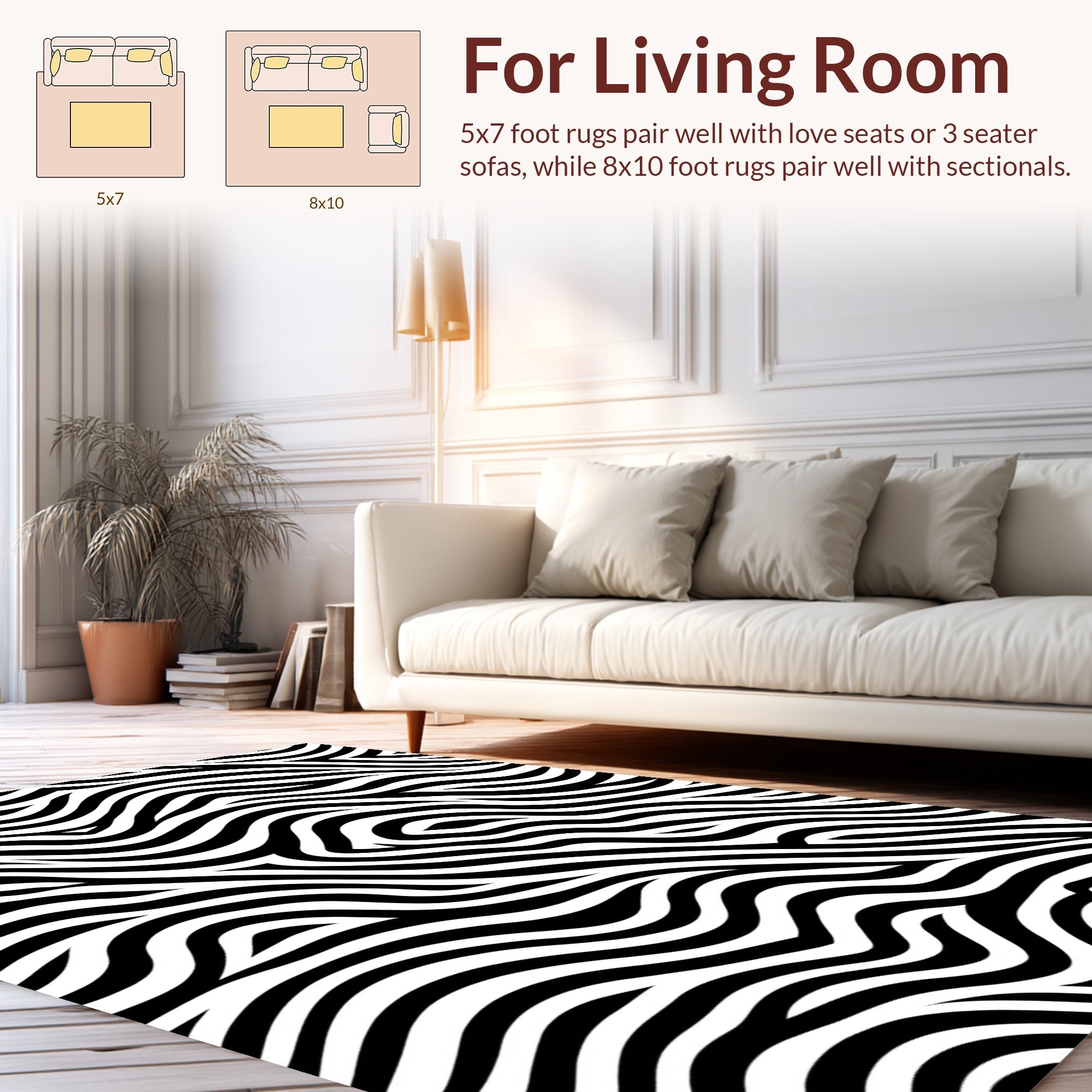 Abstract Black White Wavy Lines Rug