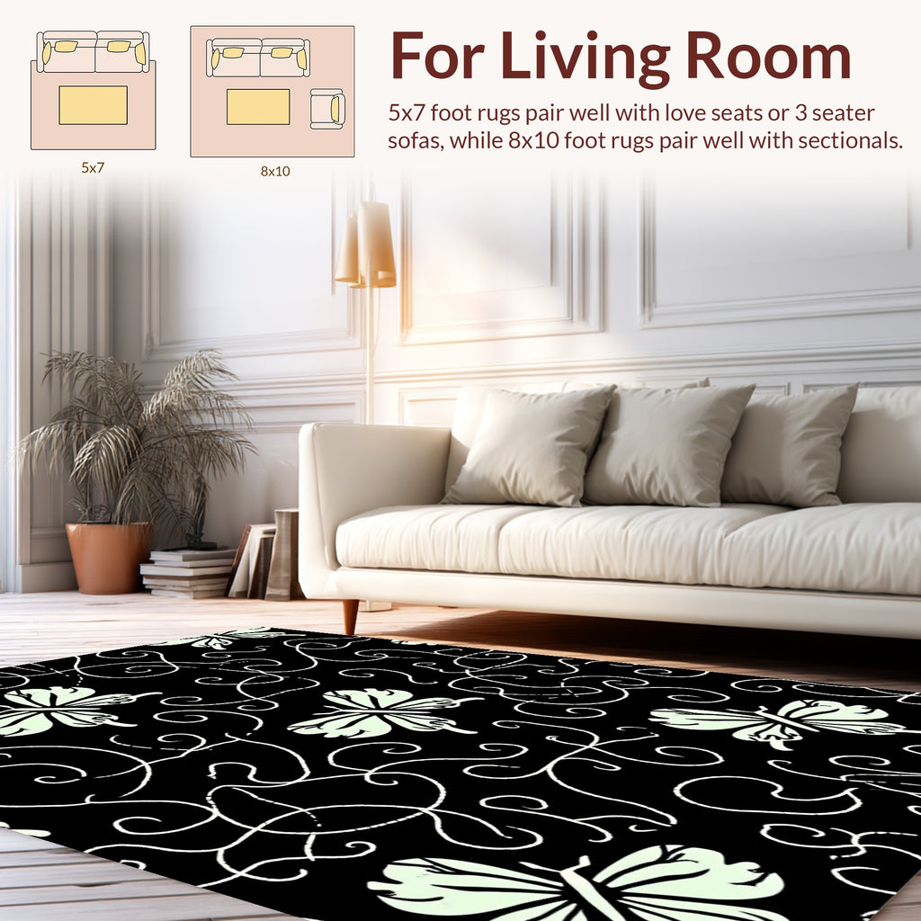 Whimsical Butterflies and Swirling Vines Pattern Rug