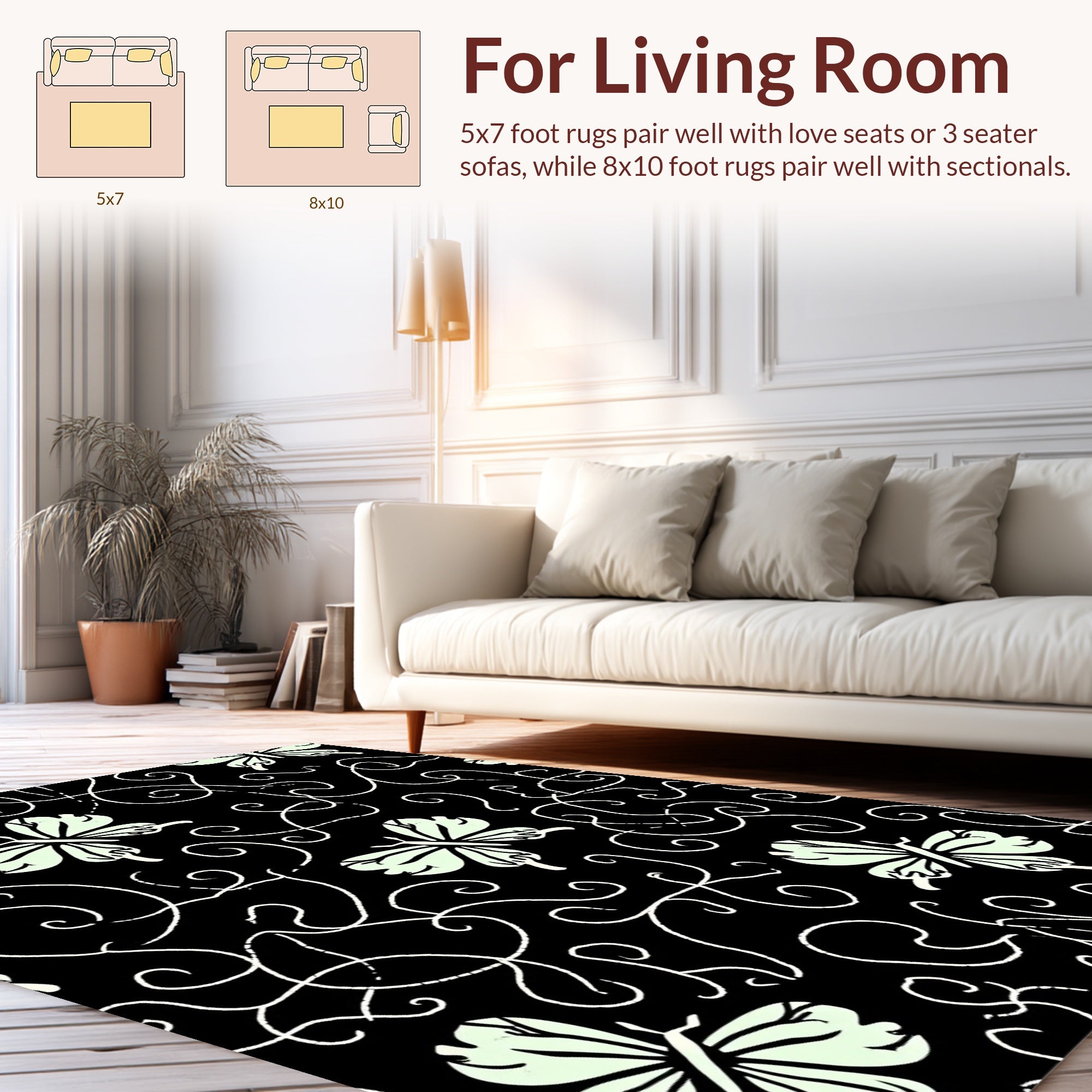 Whimsical Butterflies and Swirling Vines Pattern Rug