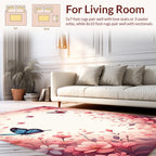 Pink Floral Butterflies Garden Scene Rug
