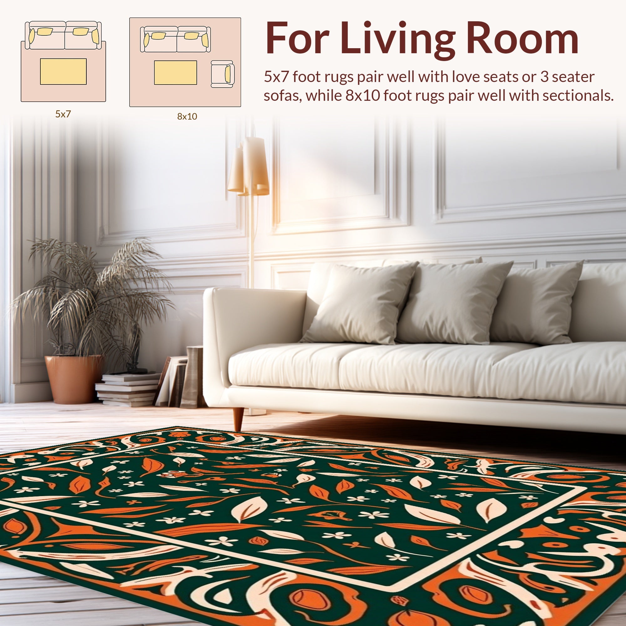 Orange Foliage and Floral Geometric Rug