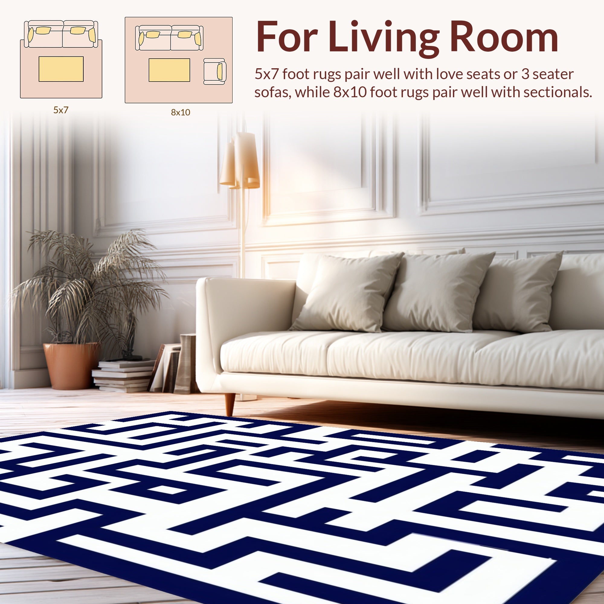 Navy White Geometric Labyrinth Lugs Rug