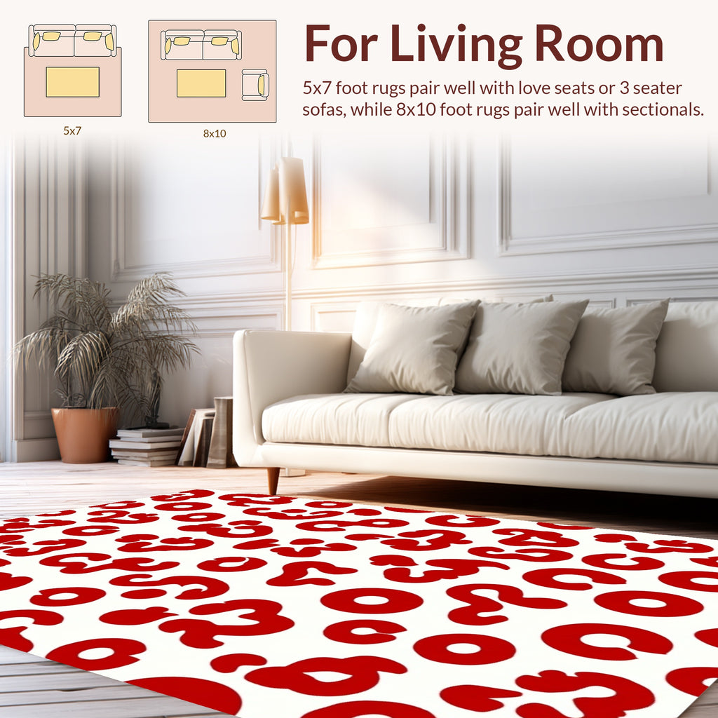 Bold Red Abstract Animal Print Design Rug