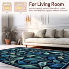 Deep Navy Floral Vine Pattern Rug
