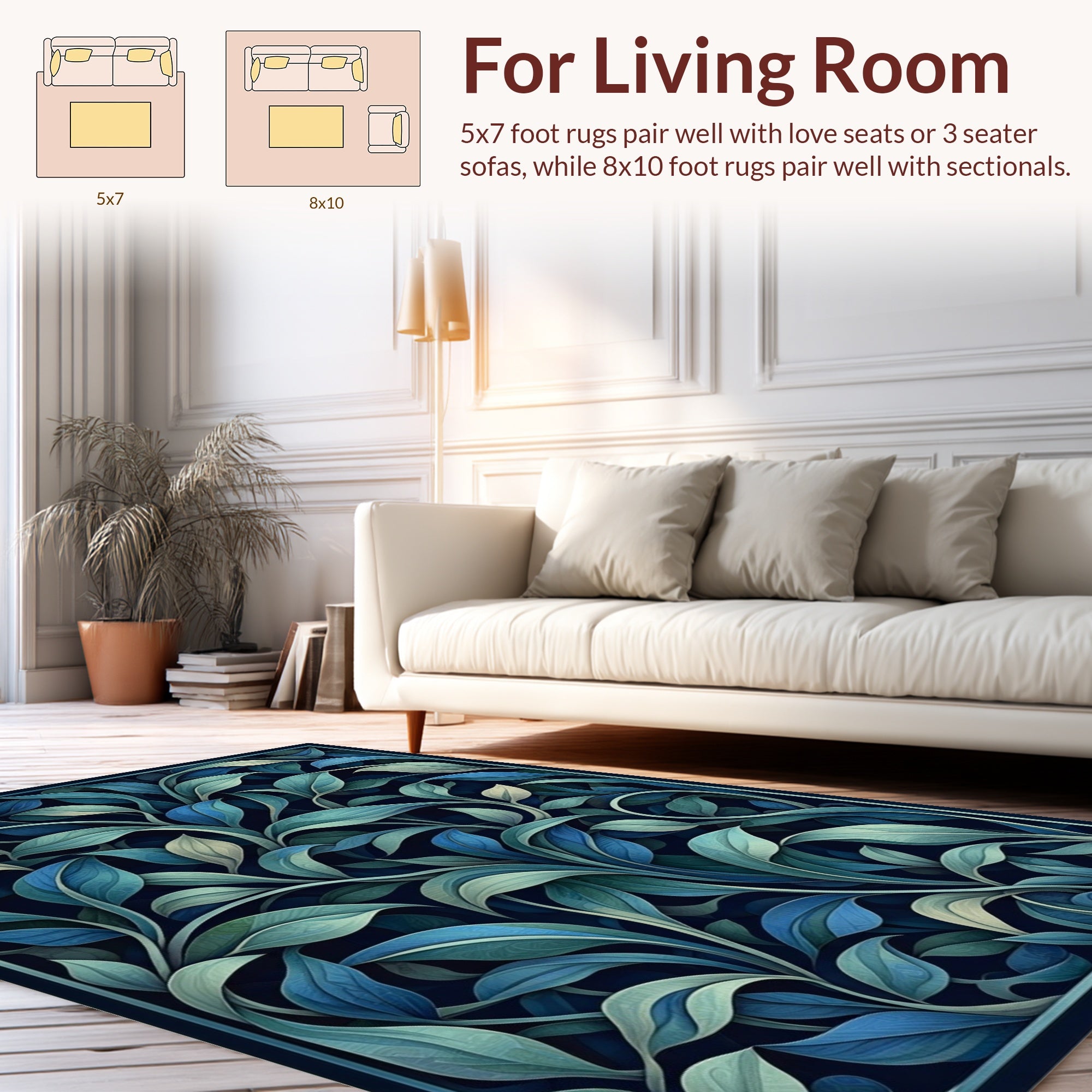 Deep Navy Floral Vine Pattern Rug