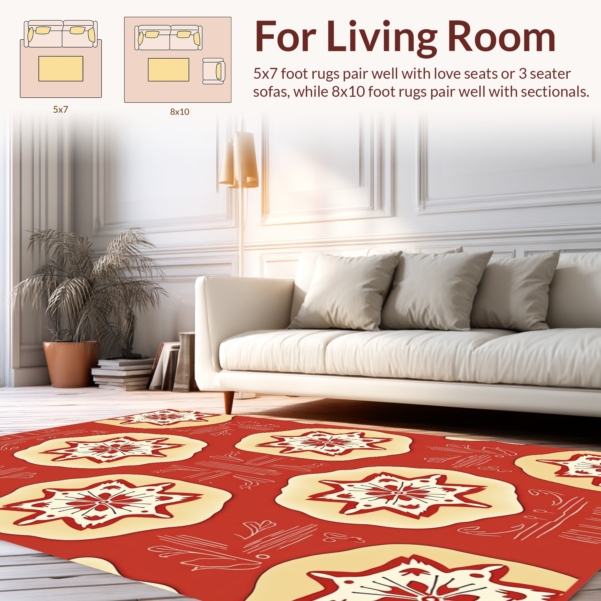 Red Starburst Floral Pattern Design Rug