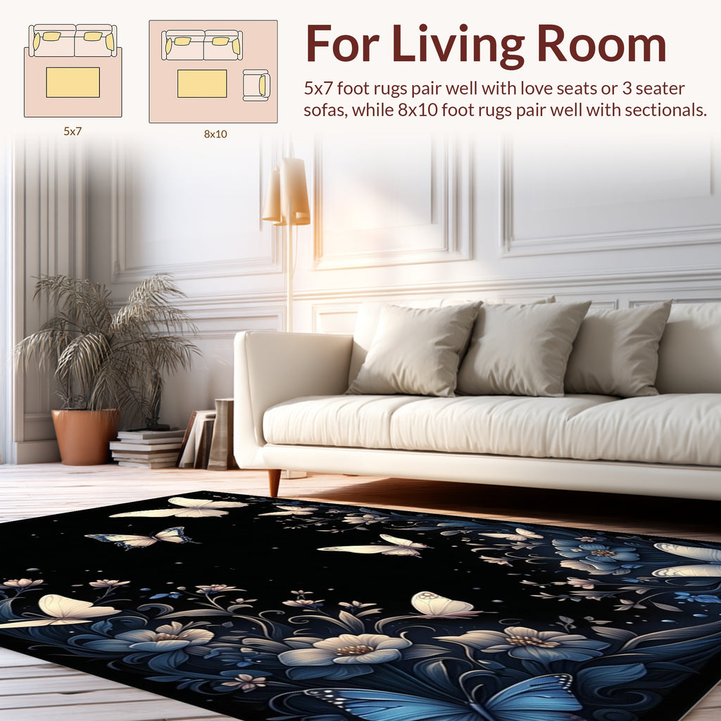 Midnight Floral Butterfly Garden Rug