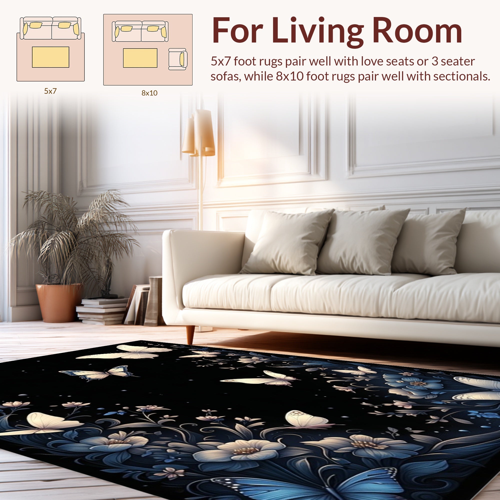 Midnight Floral Butterfly Garden Rug