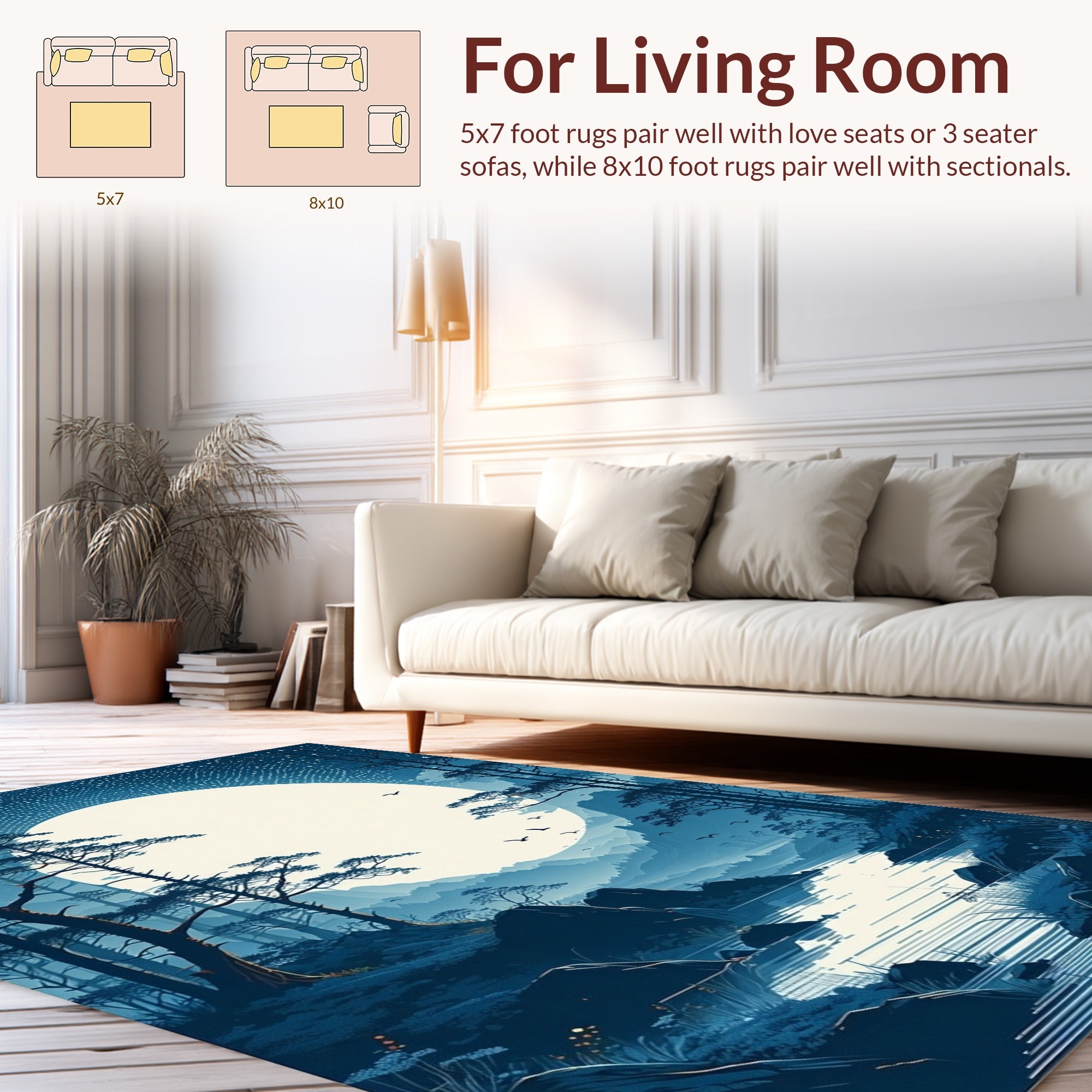 Serene Lunar Landscape Forest Scene Rug