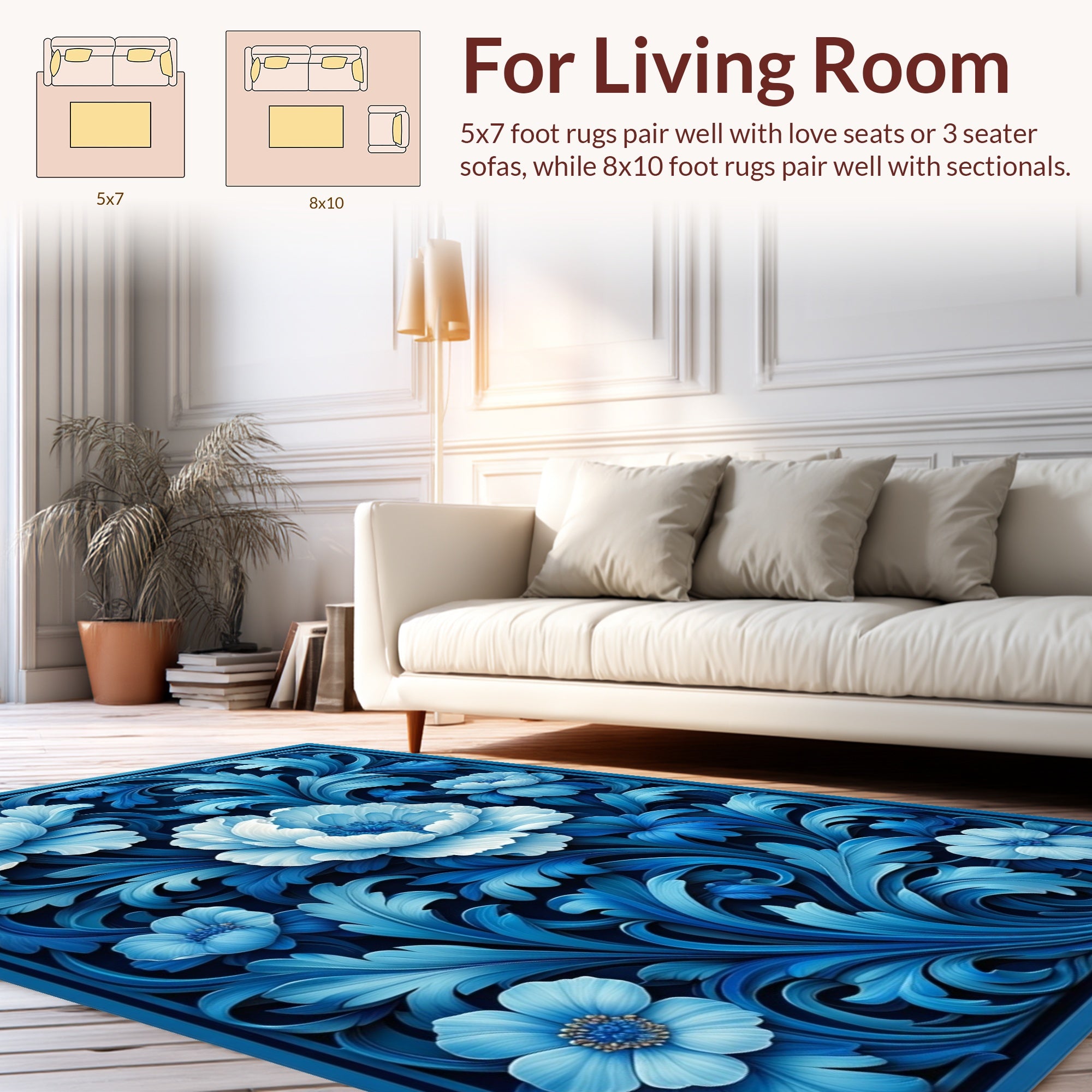 Ornate Floral Blue Pattern Rug