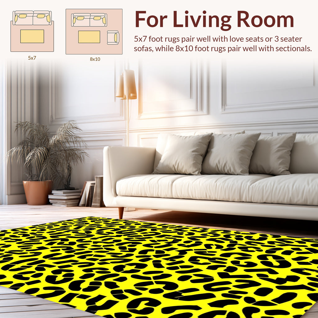 Bold Yellow Black Leopard Print Rug