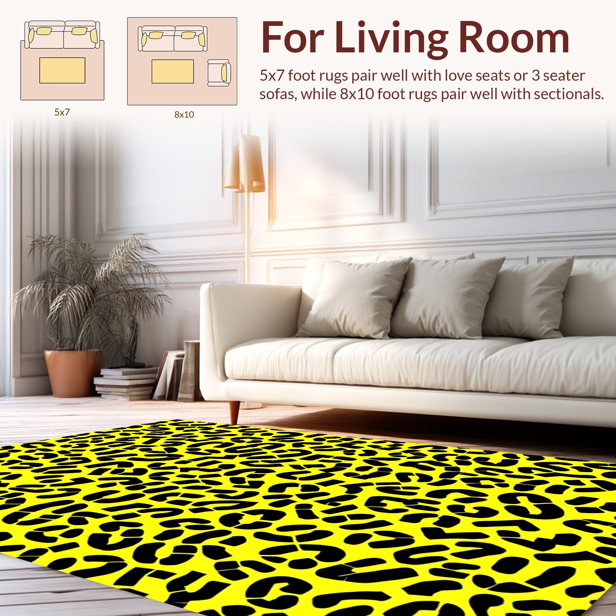 Bold Yellow Black Leopard Print Rug