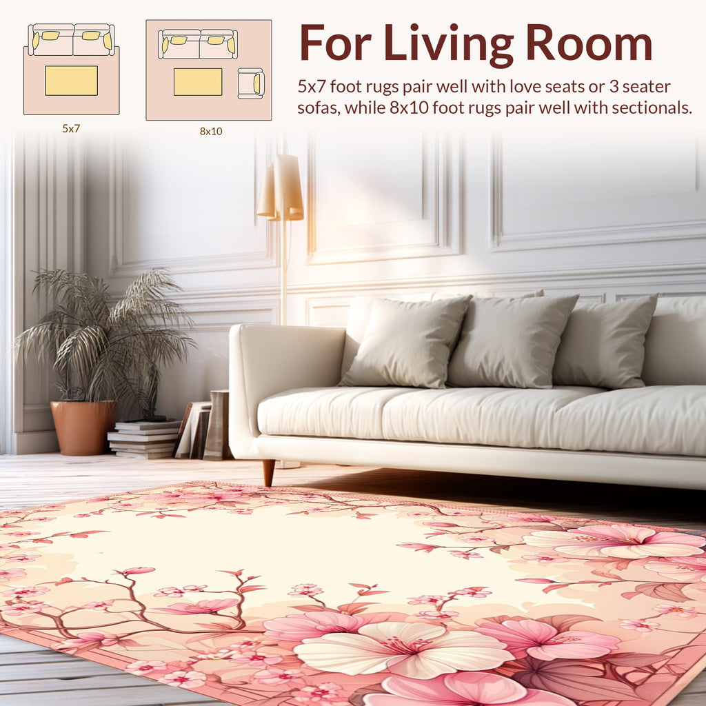 Pink Floral Branches Vintage Romantic Rug