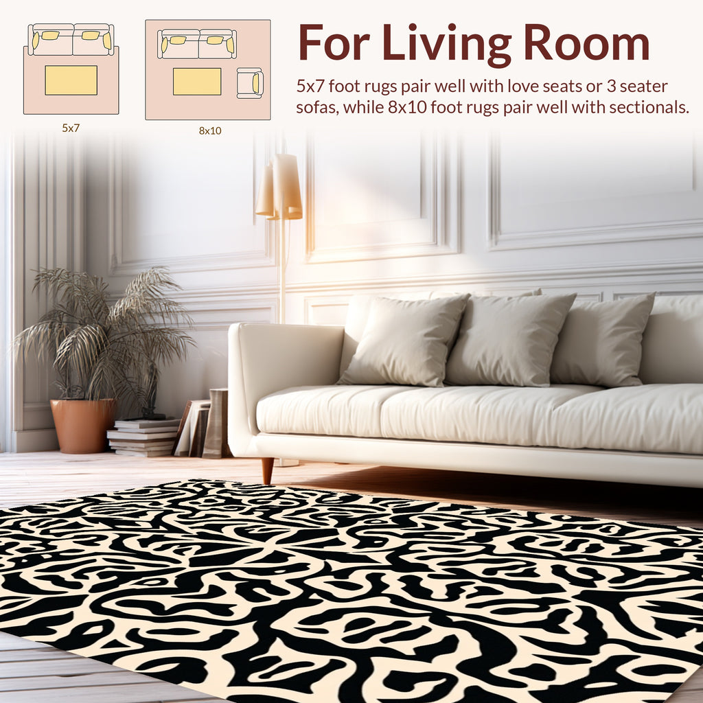 Bold Black Ivory Organic Pattern Rug