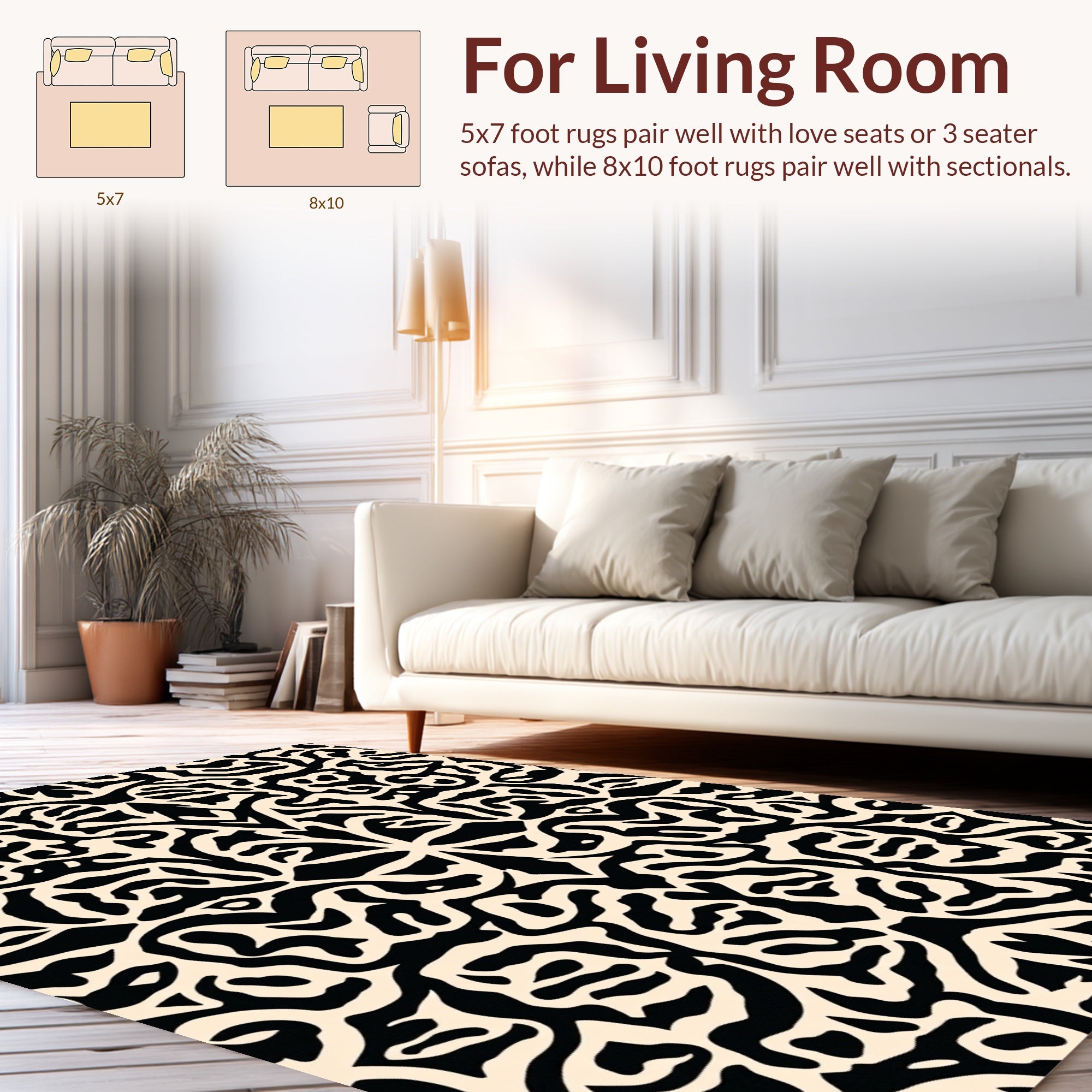 Bold Black Ivory Organic Pattern Rug