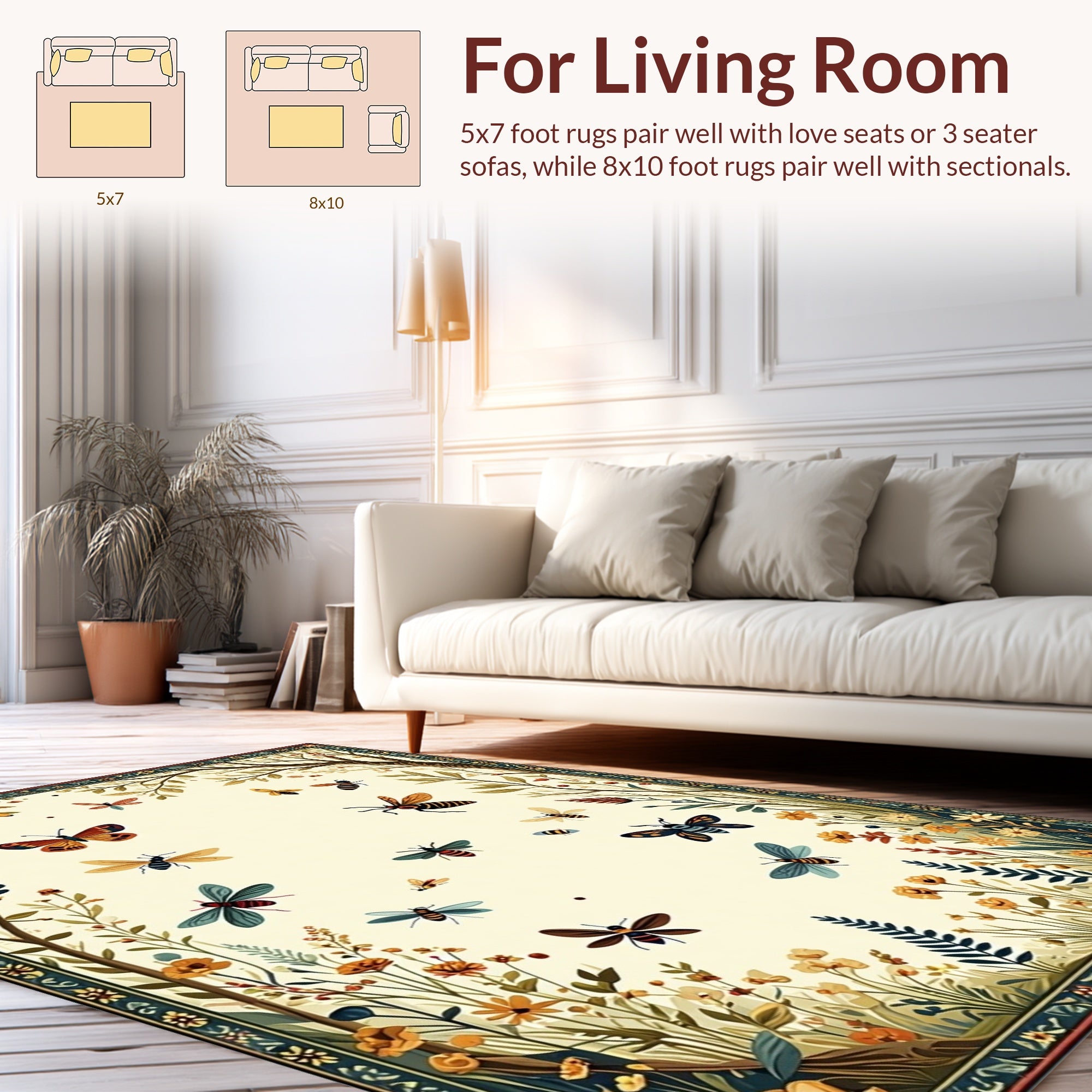 Whimsical Insects Floral Border Design Rug