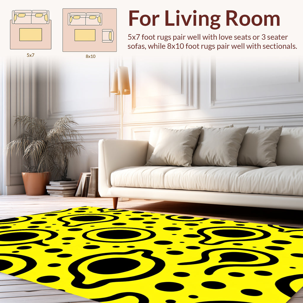 Bright Yellow Black Blob Pattern Rug