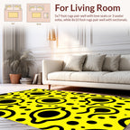 Bright Yellow Black Blob Pattern Rug