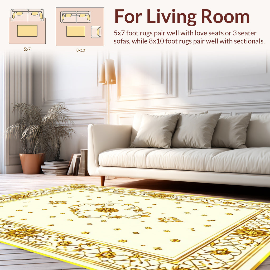 Golden Floral Medallion Detailed Pattern Rug