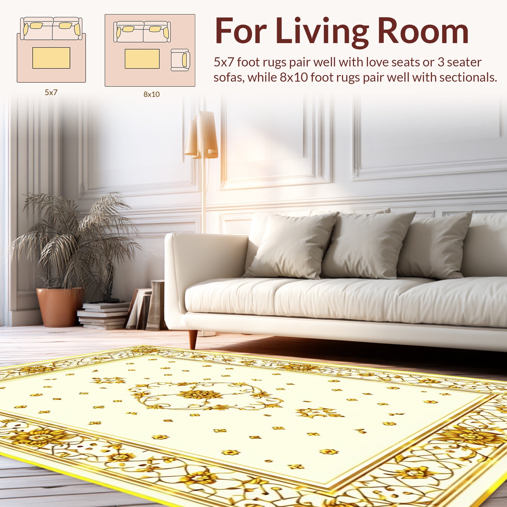Golden Floral Medallion Detailed Pattern Rug