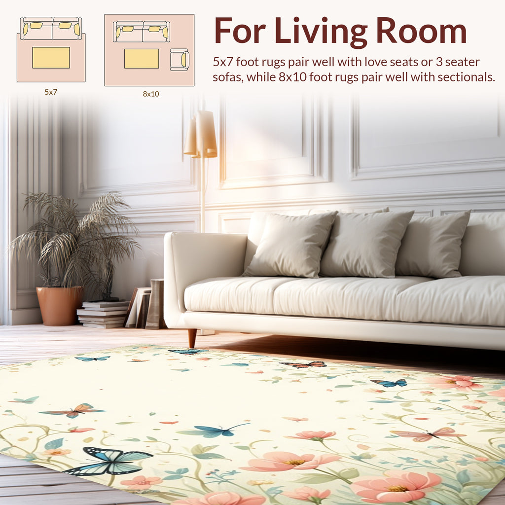 Whimsical Butterflies Flowers Pattern Rug