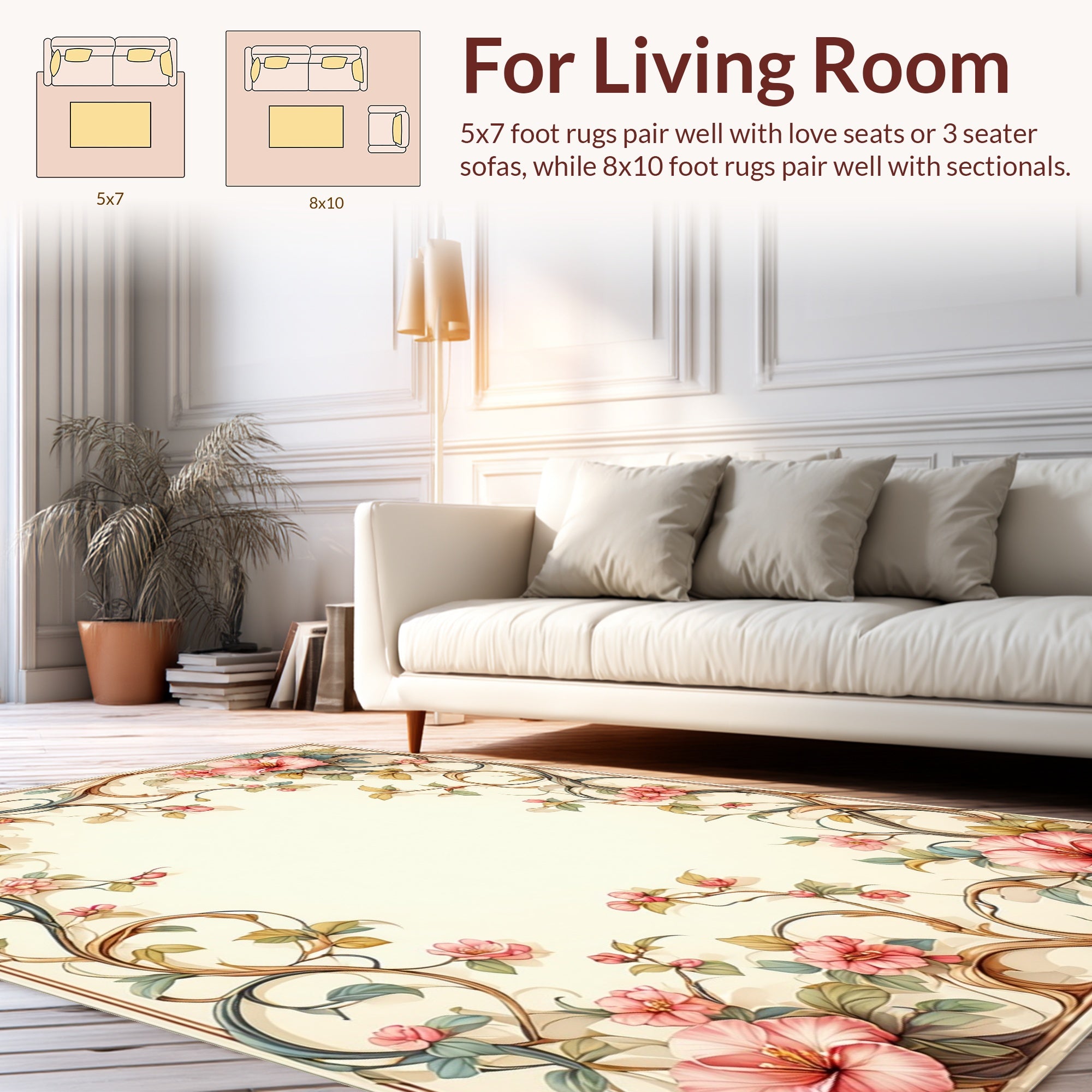 Elegant Pink Floral Vine Design Rug