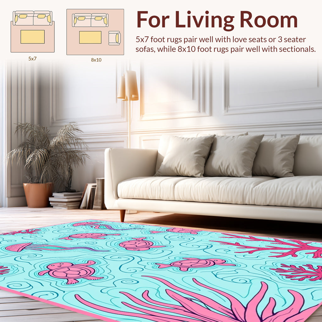 Pink Sea Turtle Jellyfish Pattern Rug