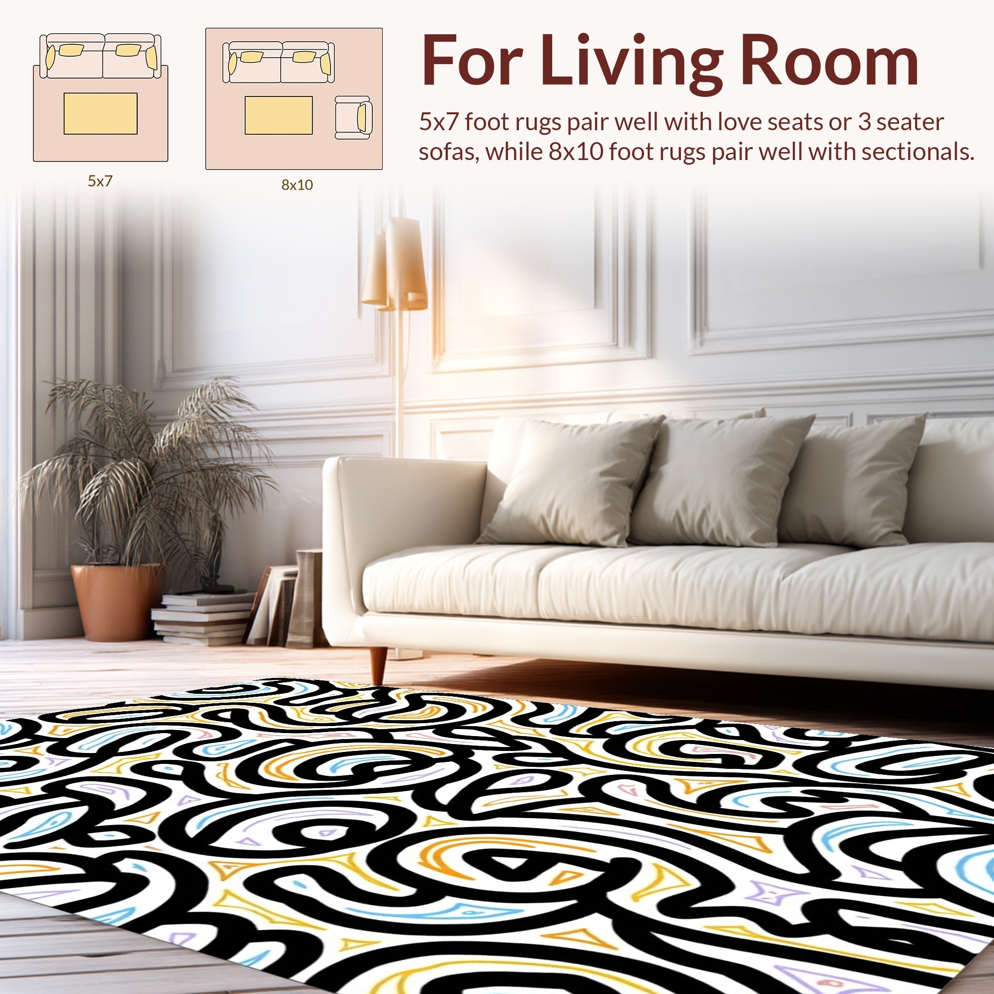 Abstract Swirls Triangles Pattern Rug