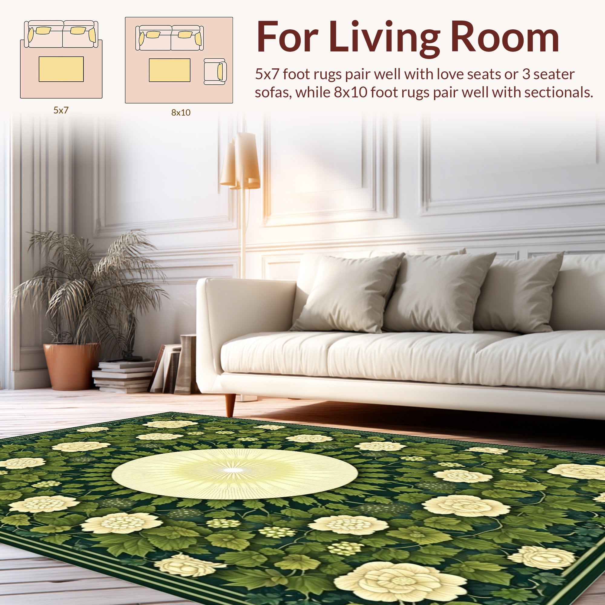 Cream Floral Garden Vines Rug