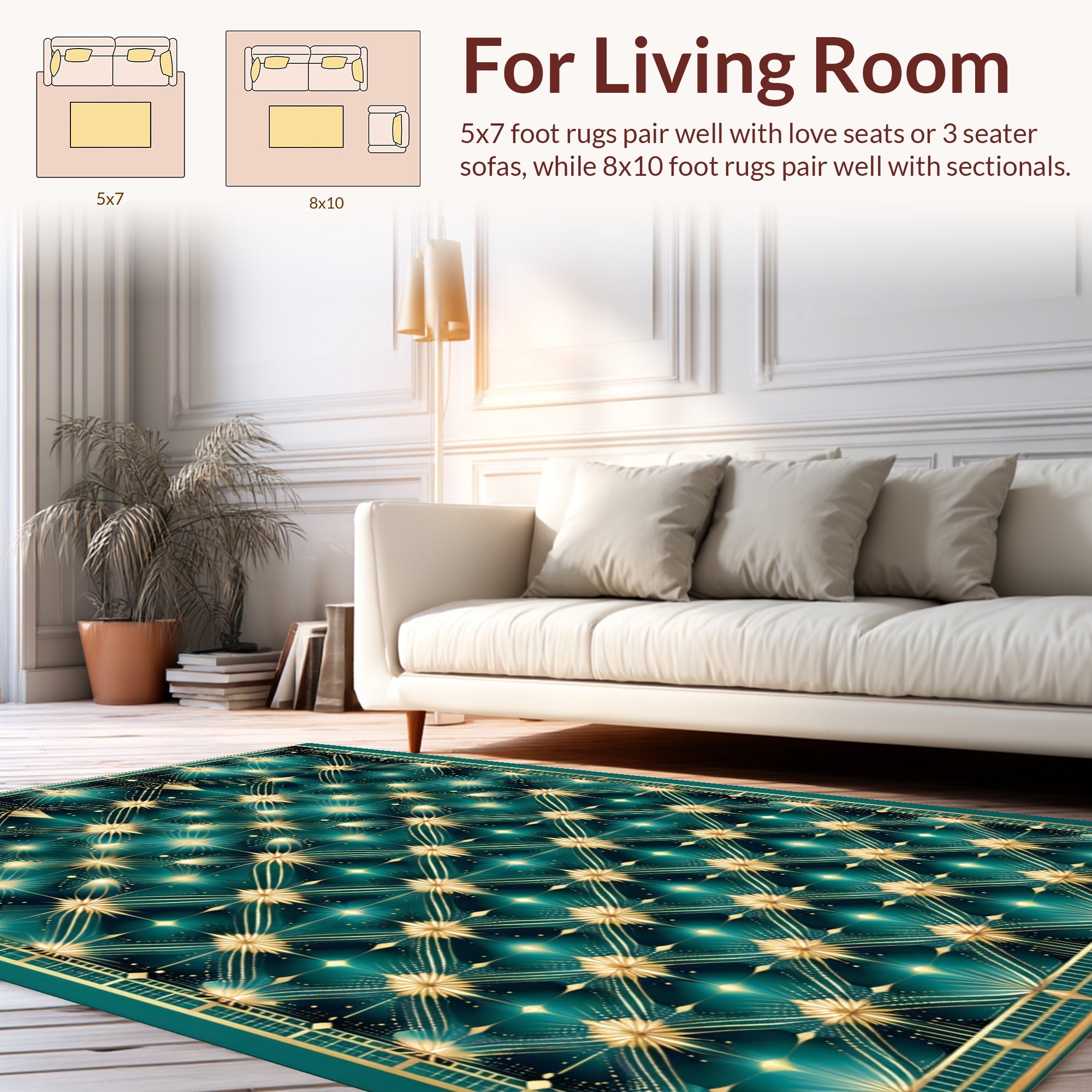 Emerald Art Deco Starburst Pattern Rug