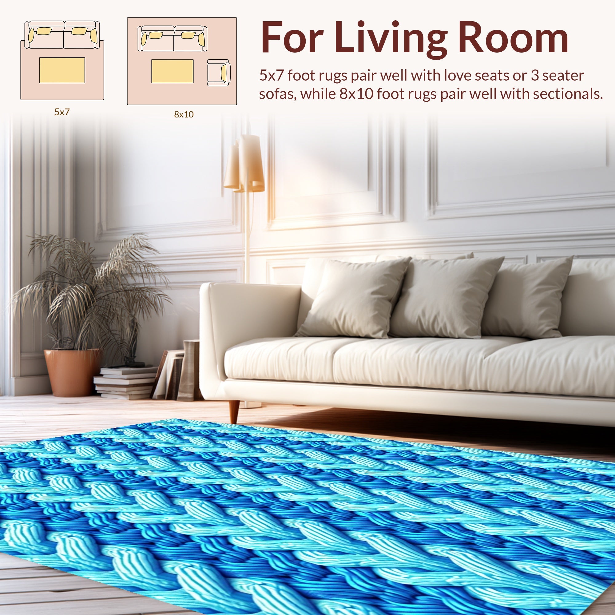 Braided Blue Textured Pattern Rug
