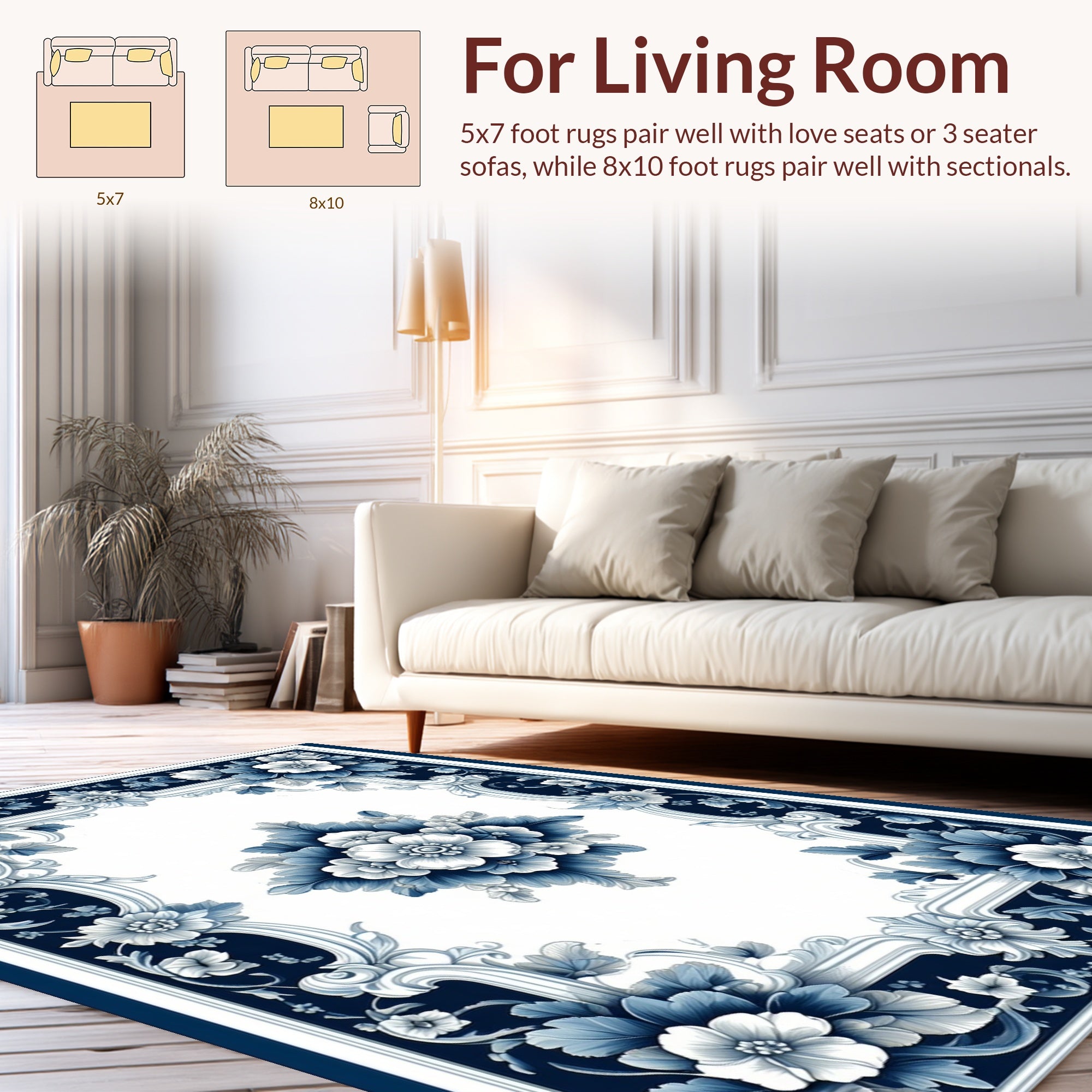 Classic Blue White Floral Scroll Rug
