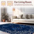 Elegant Blue Floral Vine Border Pattern Rug