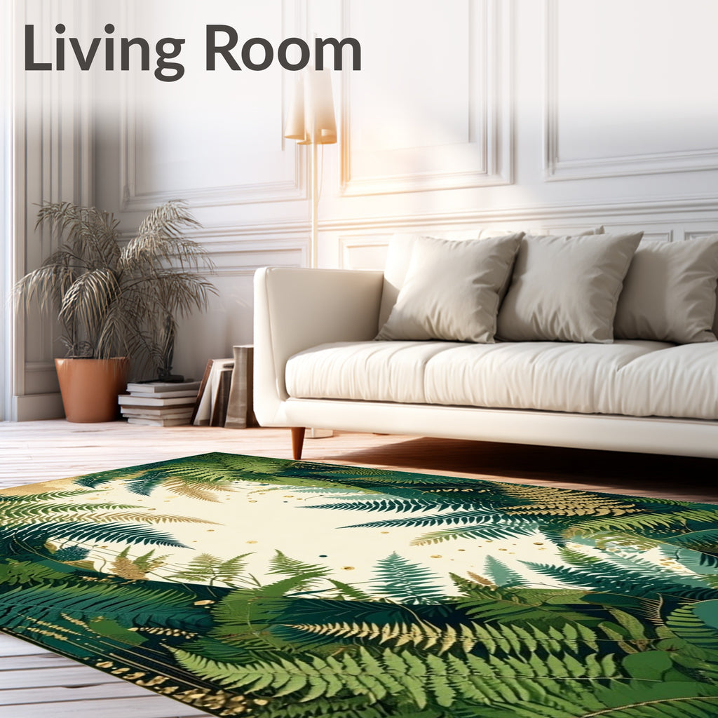 Lush Ferns Gold Accents Pattern Rug
