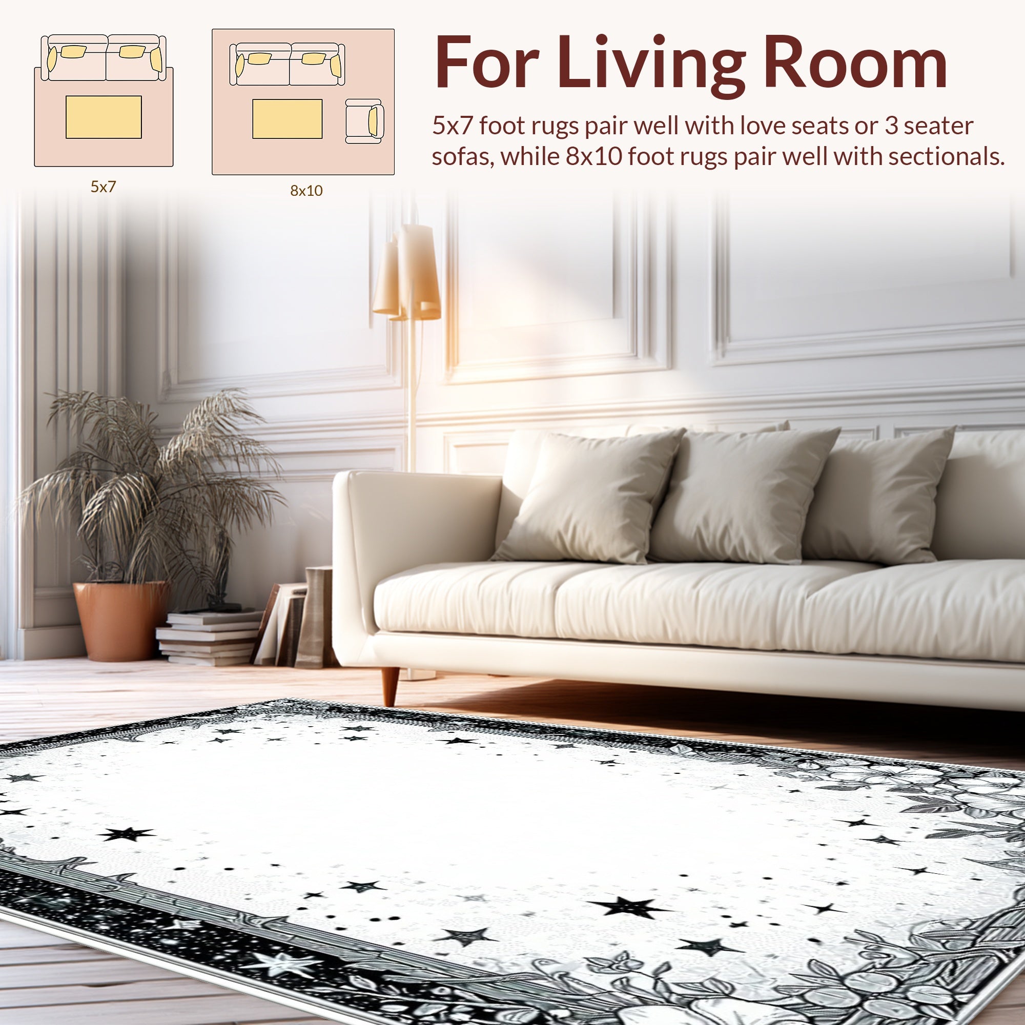 Whimsical Floral Stars Frame Rug