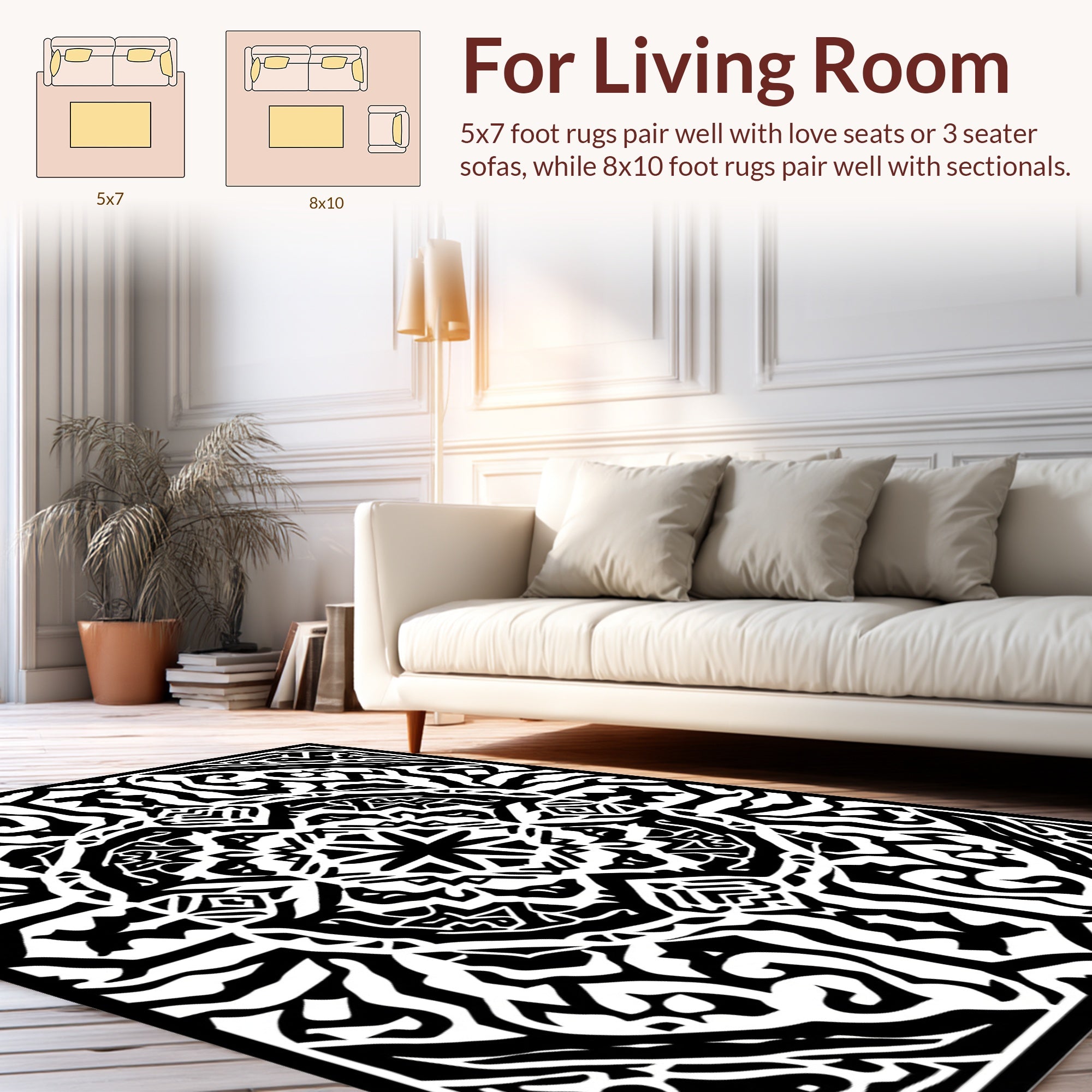 Intricate Black and White Abstract Mandala Design Rug