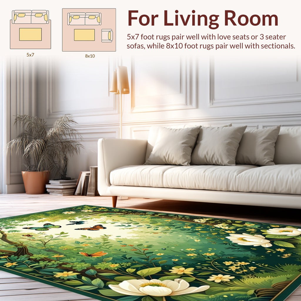Whimsical Forest Butterfly Garden Design Rug