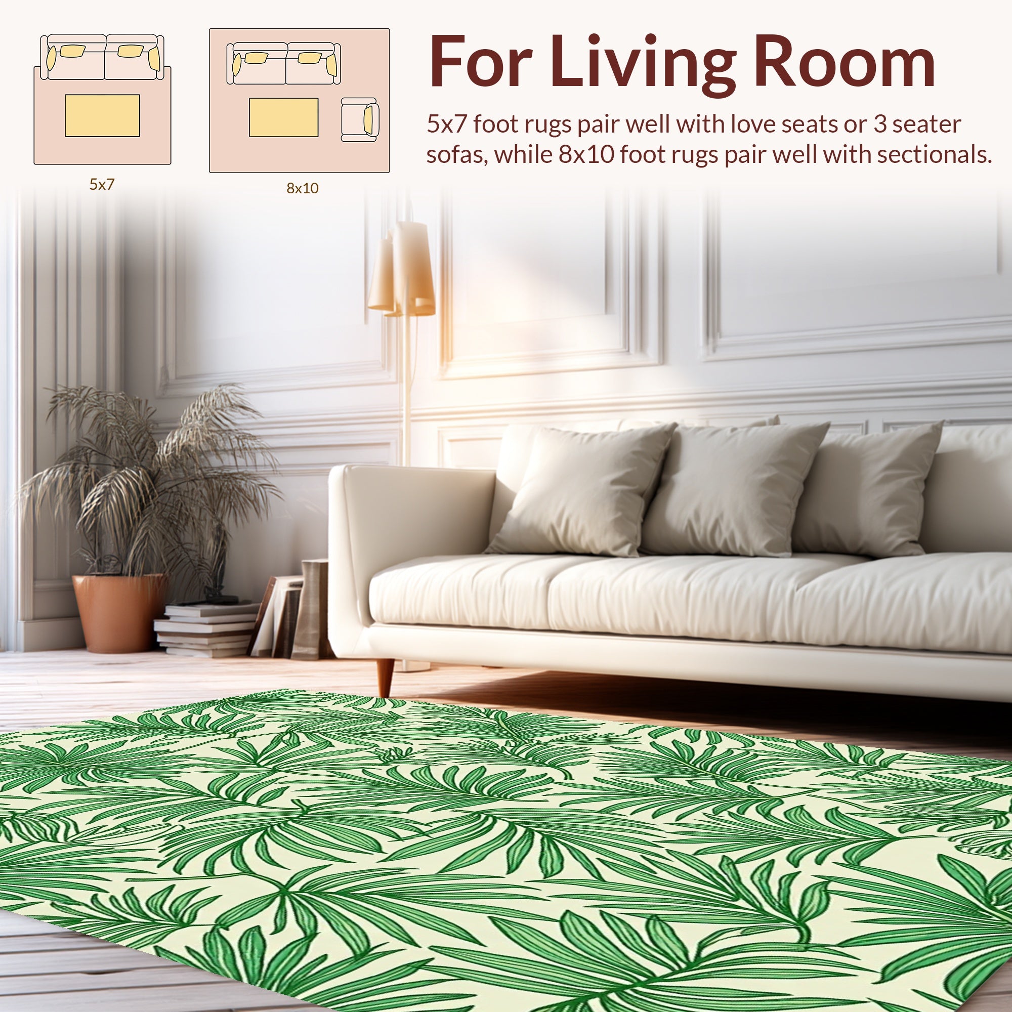 Green Tropical Leaf Pattern Rug