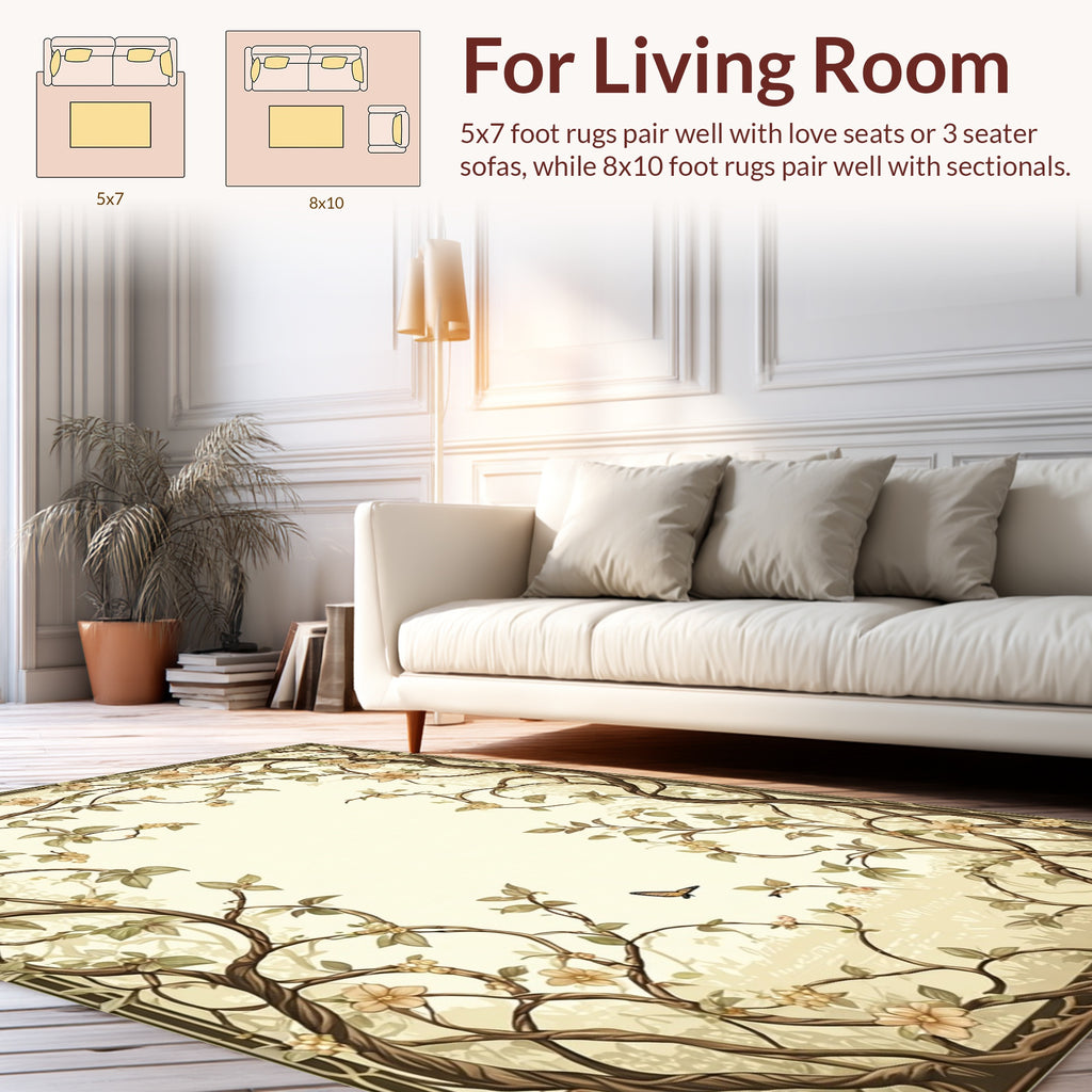 Vintage Floral Vines Butterfly Border Rug