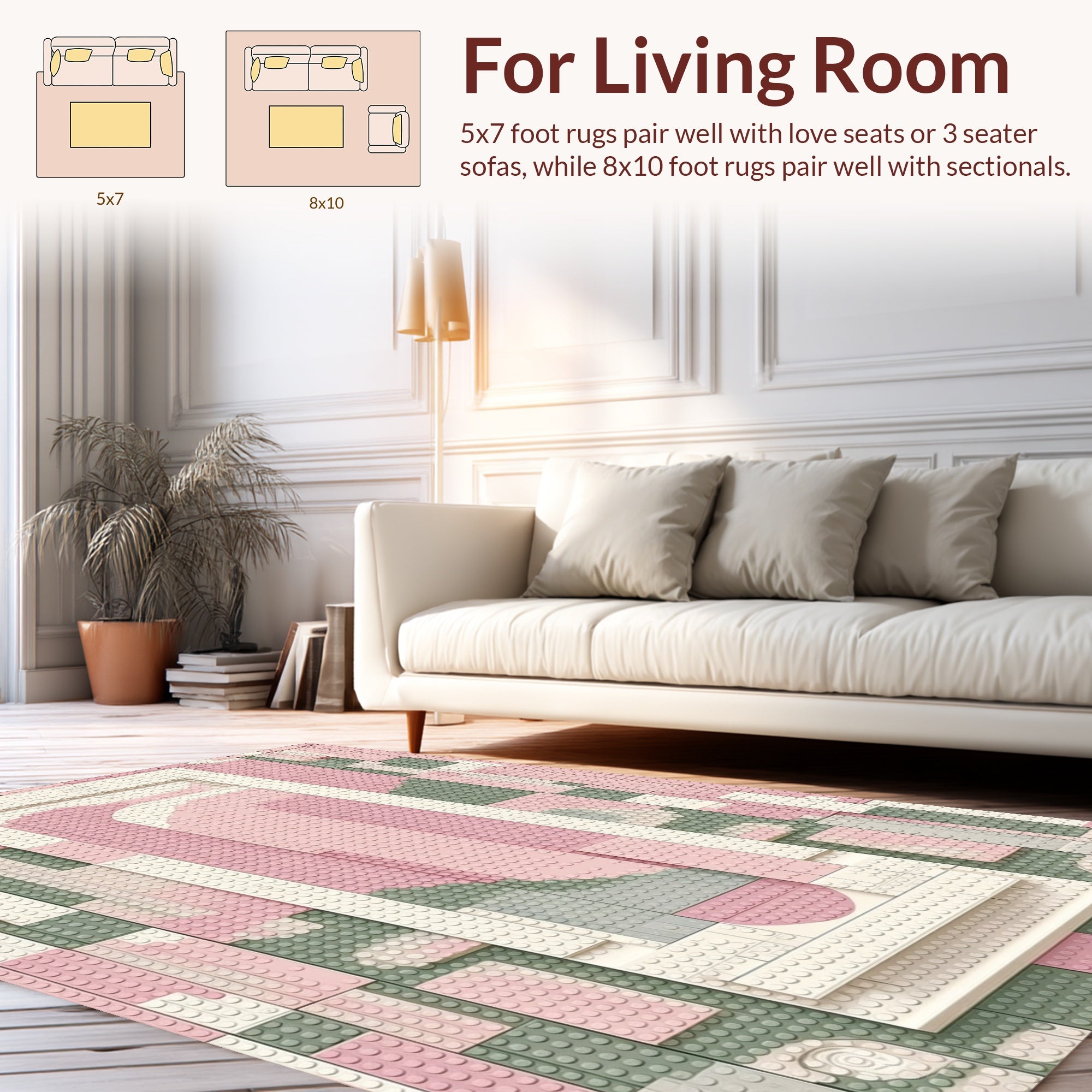 Soft Pink Sage Geometric Blocks Rug