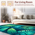Tropical Leaf Patterned Green Blue Rug