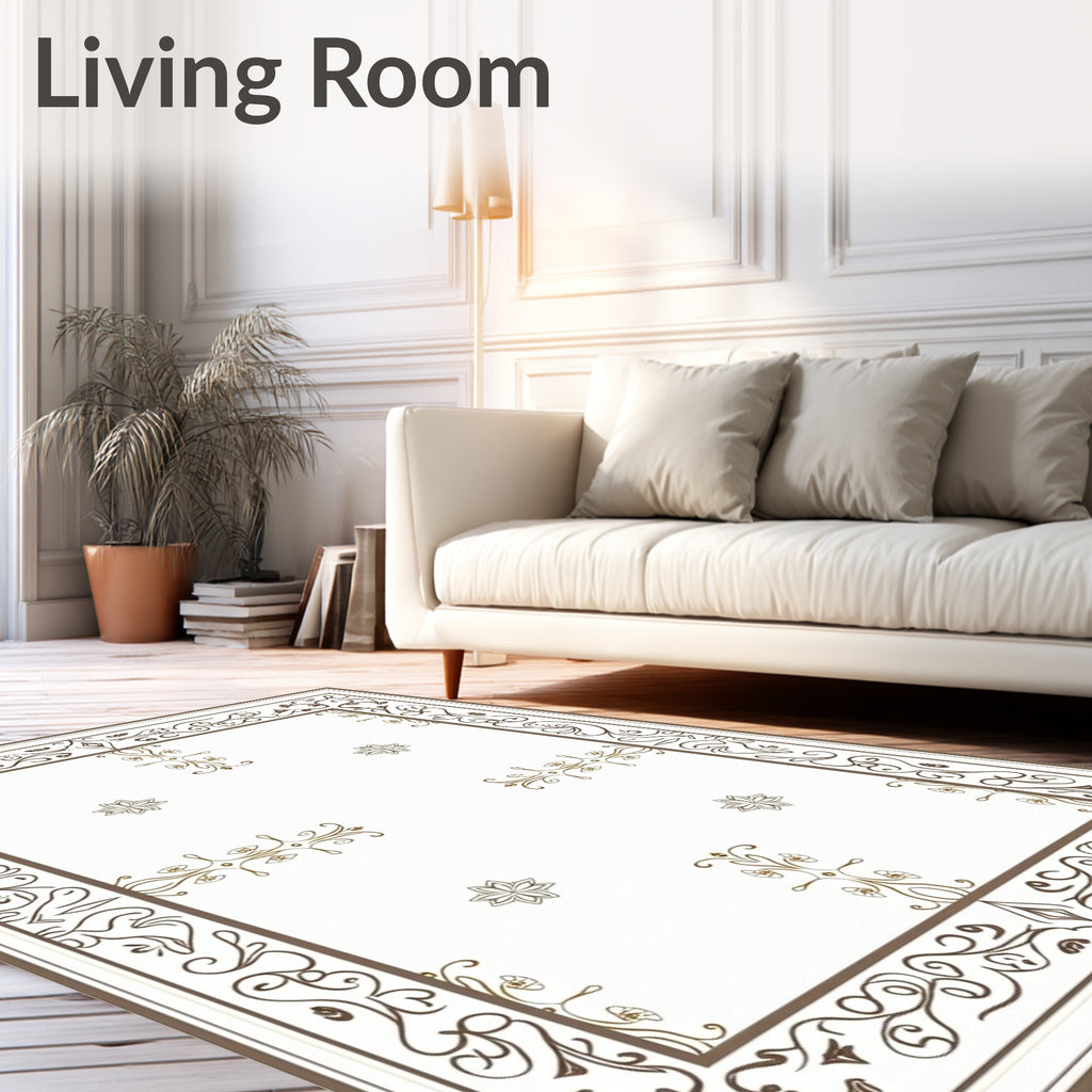 Ornate Brown Scrollwork Floral Arrangement Rug