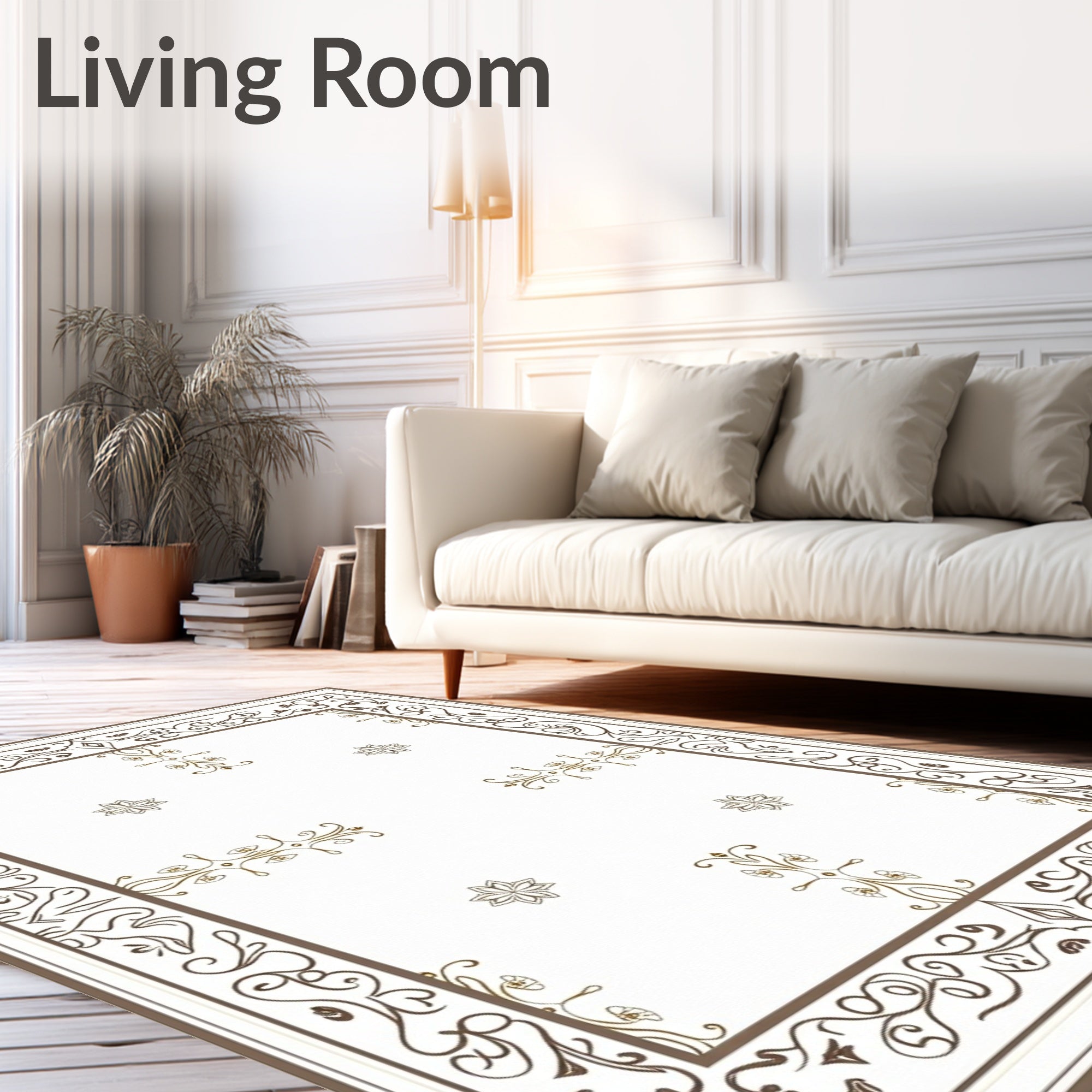 Ornate Brown Scrollwork Floral Arrangement Rug