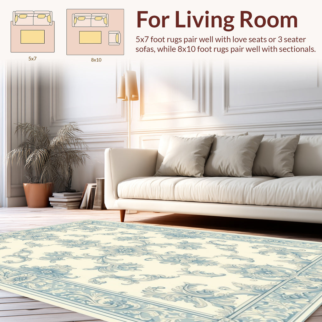 Classic Floral Scrollwork Light Blue Rug
