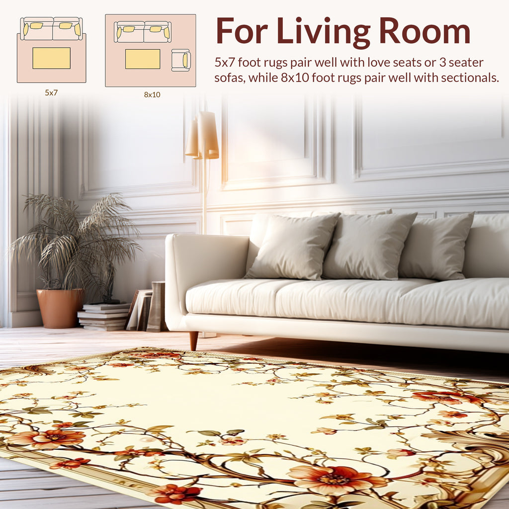 Antique Floral Vine Border Pattern Rug