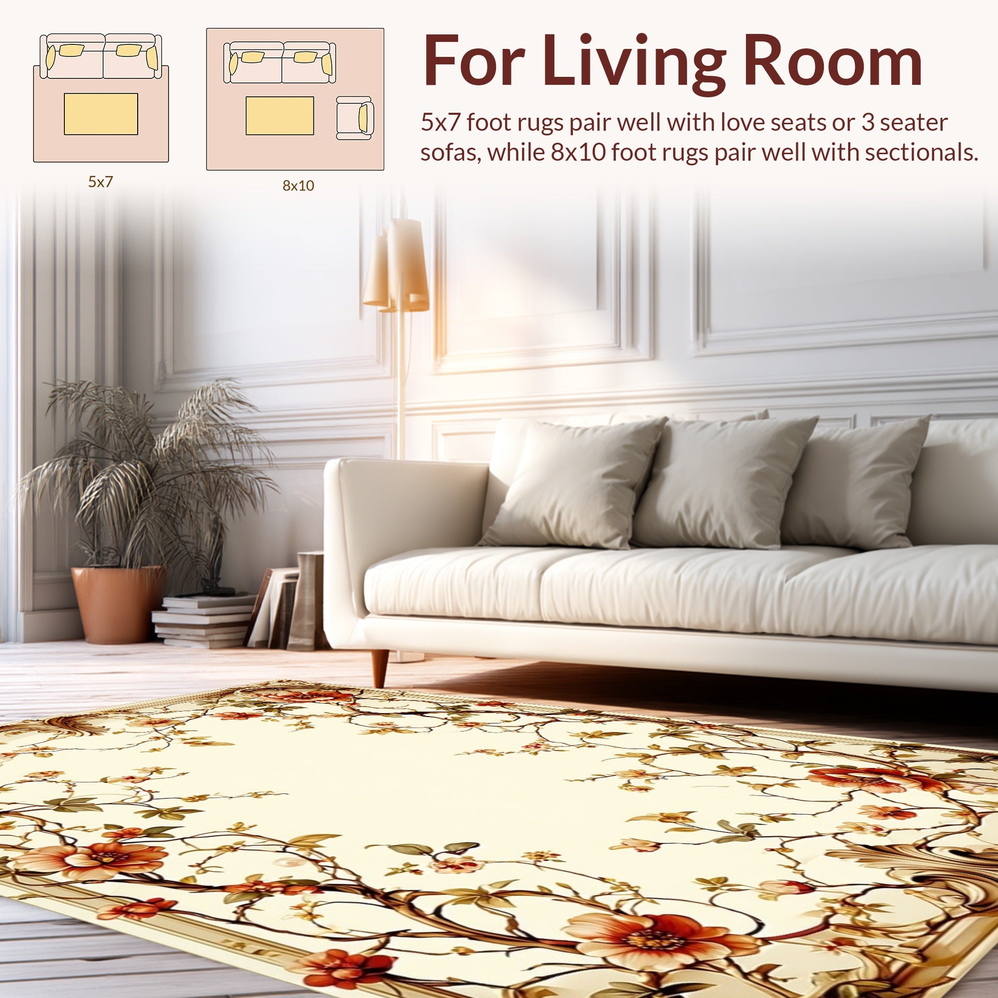 Antique Floral Vine Border Pattern Rug