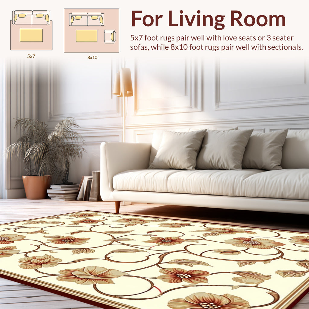 Vintage Floral Vine Cream Rug